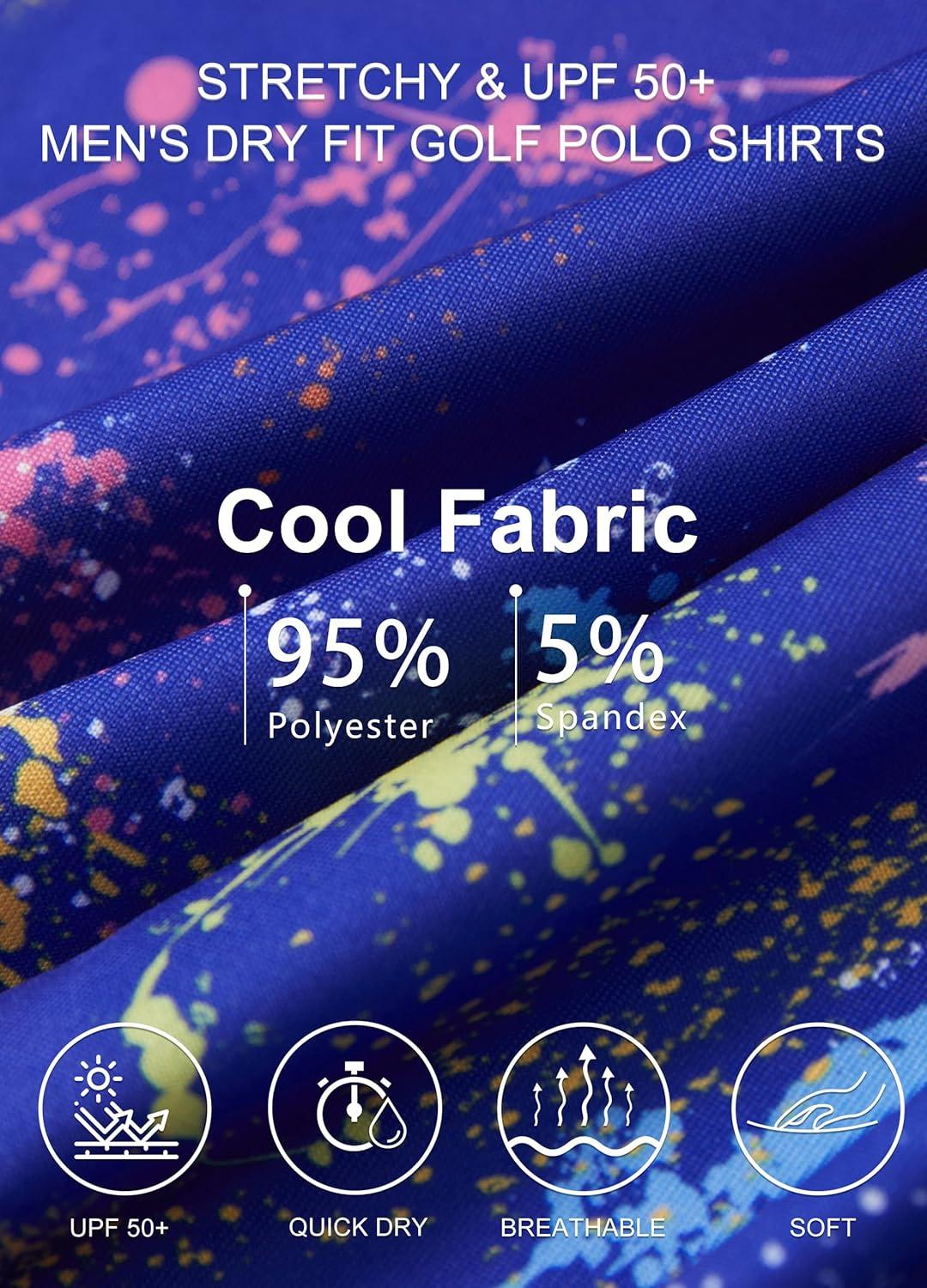 imageLibin Golf Polo Shirts for Men Short Sleeve Quick Dry Performance Moisture Wicking Print Collared Golf Shirts Casual BusinessNavy Colorful Firework