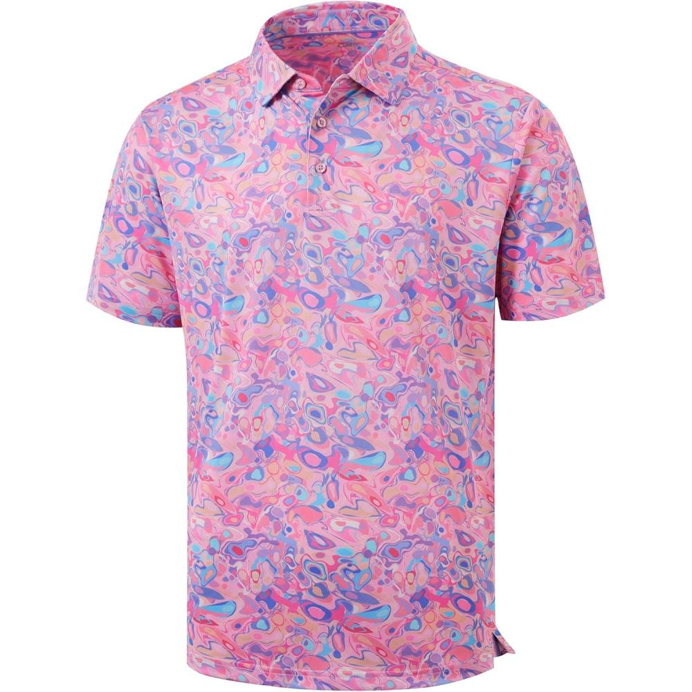 imageLibin Golf Polo Shirts for Men Short Sleeve Quick Dry Performance Moisture Wicking Print Collared Golf Shirts Casual BusinessPink Colored Painting