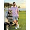 imageLibin Golf Polo Shirts for Men Short Sleeve Quick Dry Performance Moisture Wicking Print Collared Golf Shirts Casual BusinessWhite Pink Leaf