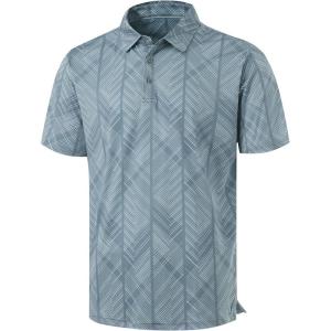 imageLibin Golf Polo Shirts for Men Short Sleeve Quick Dry Performance Moisture Wicking Print Collared Golf Shirts Casual BusinessBlue Green Lines
