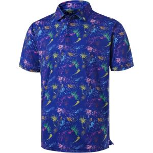 imageLibin Golf Polo Shirts for Men Short Sleeve Quick Dry Performance Moisture Wicking Print Collared Golf Shirts Casual BusinessNavy Colorful Firework