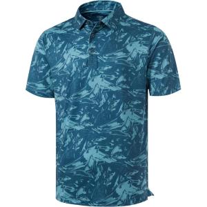 imageLibin Golf Polo Shirts for Men Short Sleeve Quick Dry Performance Moisture Wicking Print Collared Golf Shirts Casual BusinessPeacock Blue Painting