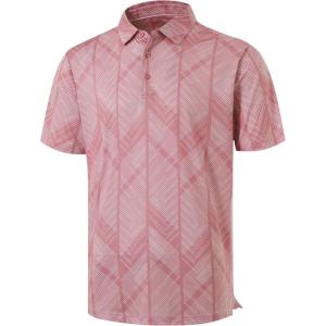 imageLibin Golf Polo Shirts for Men Short Sleeve Quick Dry Performance Moisture Wicking Print Collared Golf Shirts Casual BusinessPink Lines