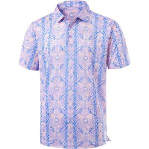 imageLibin Golf Polo Shirts for Men Short Sleeve Quick Dry Performance Moisture Wicking Print Collared Golf Shirts Casual BusinessPink Purple Flower