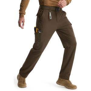 imageLibin Mens Work Pants Hiking Cargo Pants Water Resistant Stretch Tactical Outdoor Trousers with 9 PocketsBrown