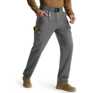 imageLibin Mens Work Pants Hiking Cargo Pants Water Resistant Stretch Tactical Outdoor Trousers with 9 PocketsGrey