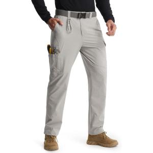 imageLibin Mens Work Pants Hiking Cargo Pants Water Resistant Stretch Tactical Outdoor Trousers with 9 PocketsLight Grey