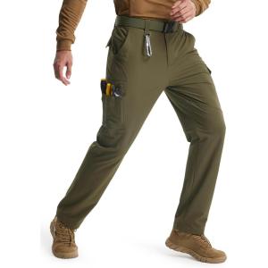 imageLibin Mens Work Pants Hiking Cargo Pants Water Resistant Stretch Tactical Outdoor Trousers with 9 PocketsOlive Green