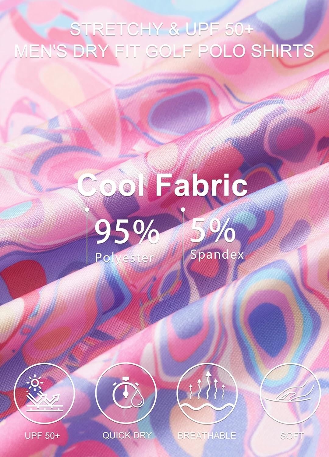 imageLibin Golf Polo Shirts for Men Short Sleeve Quick Dry Performance Moisture Wicking Print Collared Golf Shirts Casual Business04pink Colored Painting