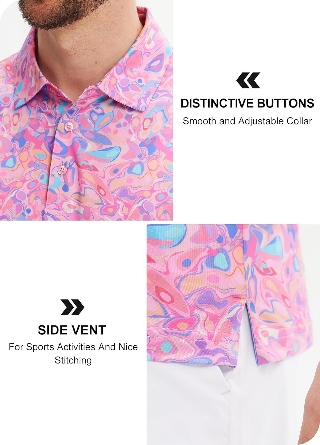 imageLibin Golf Polo Shirts for Men Short Sleeve Quick Dry Performance Moisture Wicking Print Collared Golf Shirts Casual Business04pink Colored Painting