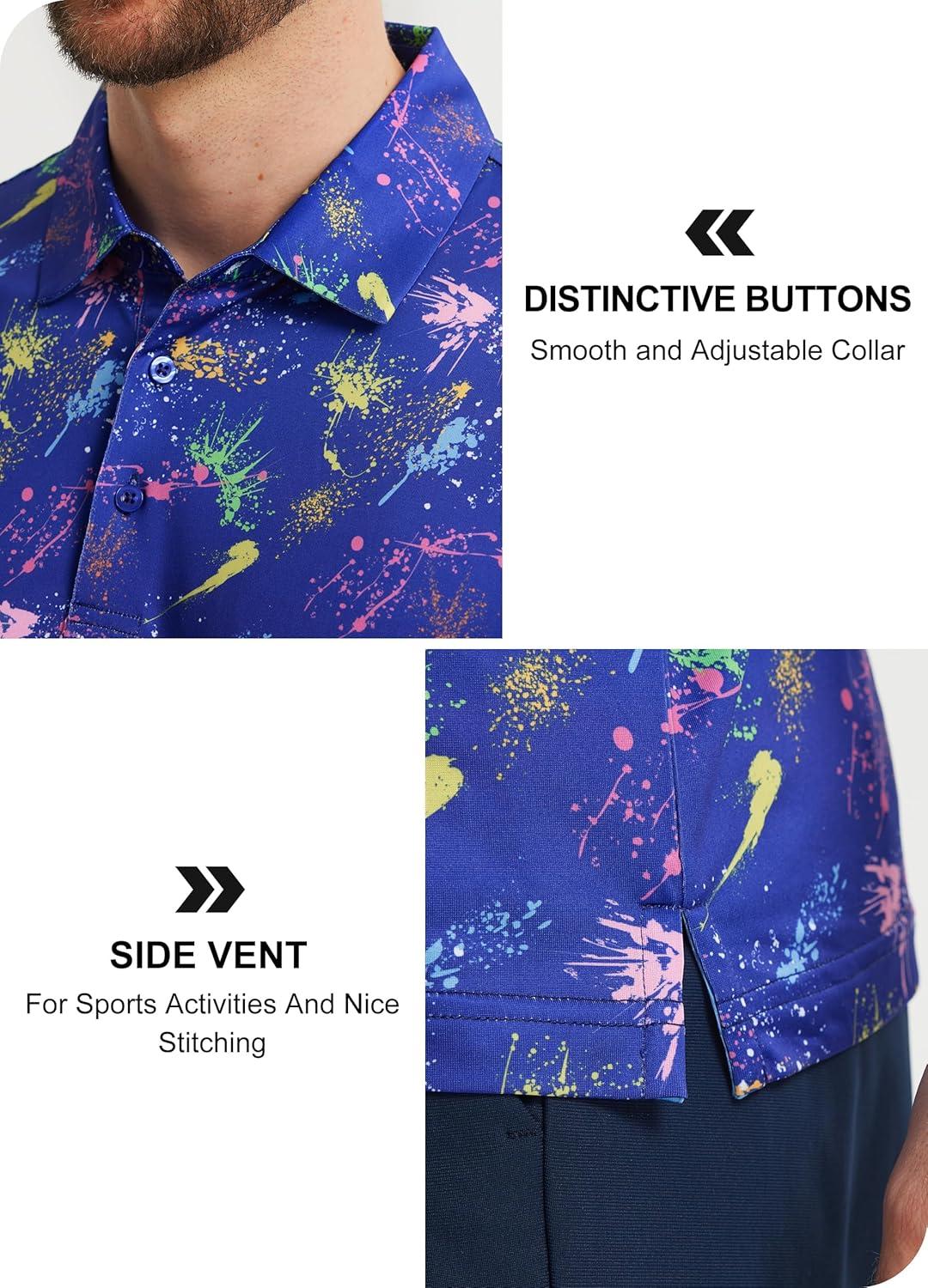 imageLibin Golf Polo Shirts for Men Short Sleeve Quick Dry Performance Moisture Wicking Print Collared Golf Shirts Casual Business05navy Colorful Firework