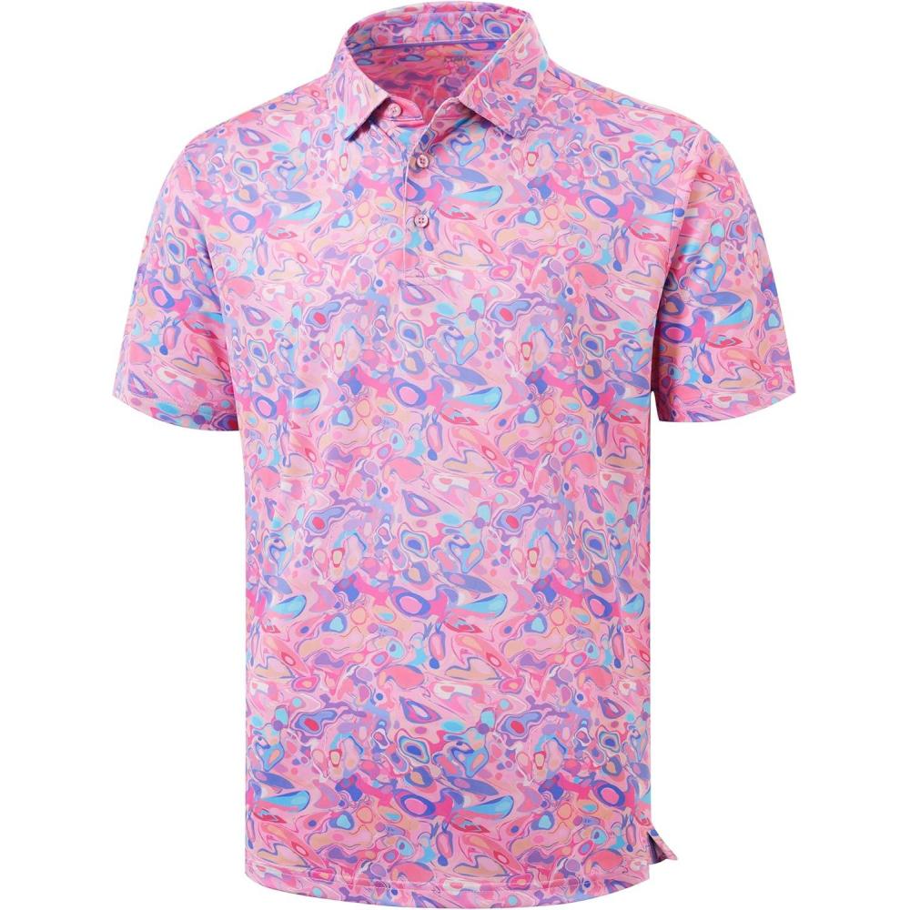 imageLibin Golf Polo Shirts for Men Short Sleeve Quick Dry Performance Moisture Wicking Print Collared Golf Shirts Casual Business04pink Colored Painting