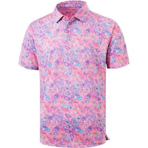 imageLibin Golf Polo Shirts for Men Short Sleeve Quick Dry Performance Moisture Wicking Print Collared Golf Shirts Casual Business04pink Colored Painting