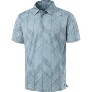 imageLibin Golf Polo Shirts for Men Short Sleeve Quick Dry Performance Moisture Wicking Print Collared Golf Shirts Casual Business06blue Green Lines