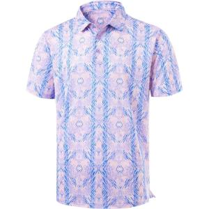 imageLibin Golf Polo Shirts for Men Short Sleeve Quick Dry Performance Moisture Wicking Print Collared Golf Shirts Casual Business13pink Purple Flower