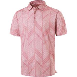 imageLibin Golf Polo Shirts for Men Short Sleeve Quick Dry Performance Moisture Wicking Print Collared Golf Shirts Casual Business16pink Lines