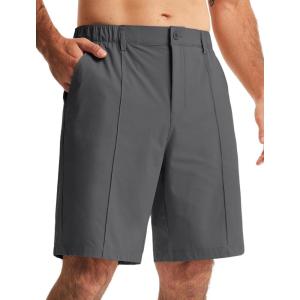 imageLibin Mens Casual Golf Shorts 9 Inch Inseam Elastic Waist Quick Dry Lightweight Stretch Summer Shorts Work Dress TravelDark Grey