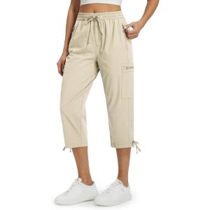 imageLibin Womens Hiking Capri Pants Quick Dry Cargo Pockets Pants Lightweight Cropped Summer Pant for Travel CasualLight Khaki