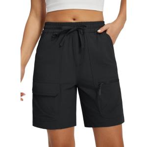 imageLibin Womens Hiking Shorts Cargo Shorts Casual Travel Quick Dry Water Resistant LightweightBlack