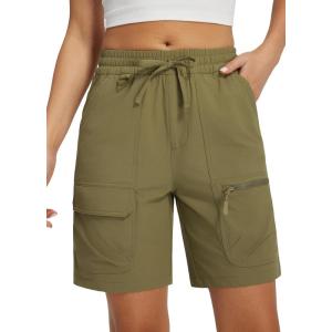 imageLibin Womens Hiking Shorts Cargo Shorts Casual Travel Quick Dry Water Resistant LightweightGrass Green