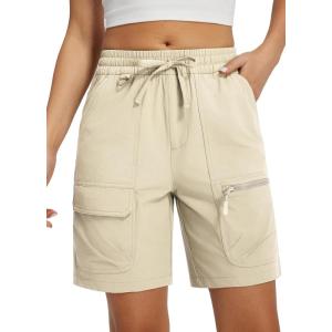 imageLibin Womens Hiking Shorts Cargo Shorts Casual Travel Quick Dry Water Resistant LightweightLight Khaki