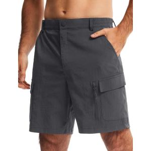 imageLibin Mens Hiking Cargo Shorts with Zipper Pockets 7 Lightweight Quick Dry Casual Shorts for Men Golf Work FishingDark Grey