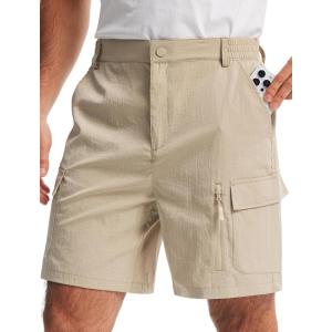imageLibin Mens Hiking Cargo Shorts with Zipper Pockets 7 Lightweight Quick Dry Casual Shorts for Men Golf Work FishingKhaki