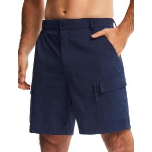 imageLibin Mens Hiking Cargo Shorts with Zipper Pockets 7 Lightweight Quick Dry Casual Shorts for Men Golf Work FishingNavy Blue