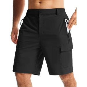imageLibin Mens Hiking Cargo Shorts with Zipper Pockets 9 Lightweight Quick Dry Casual Shorts for Men Golf Work FishingBlack