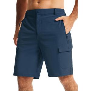 imageLibin Mens Hiking Cargo Shorts with Zipper Pockets 9 Lightweight Quick Dry Casual Shorts for Men Golf Work FishingFrench Navy