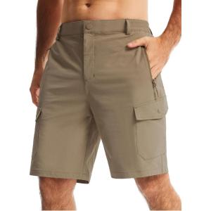 imageLibin Mens Hiking Cargo Shorts with Zipper Pockets 9 Lightweight Quick Dry Casual Shorts for Men Golf Work FishingKhaki