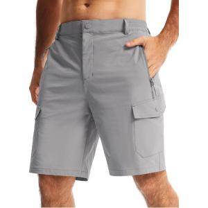 imageLibin Mens Hiking Cargo Shorts with Zipper Pockets 9 Lightweight Quick Dry Casual Shorts for Men Golf Work FishingLight Grey