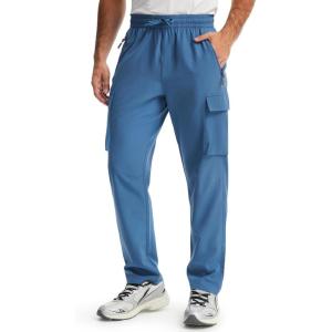 imageMens Elastic Waist Hiking Pants Lightweight Quick Dry Cargo Track Pants Travel Outdoor Athletic Clothes with 5 PocketsBlue