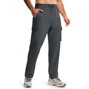 imageMens Elastic Waist Hiking Pants Lightweight Quick Dry Cargo Track Pants Travel Outdoor Athletic Clothes with 5 PocketsDark Grey