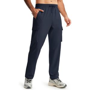 imageMens Elastic Waist Hiking Pants Lightweight Quick Dry Cargo Track Pants Travel Outdoor Athletic Clothes with 5 PocketsNavy Blue
