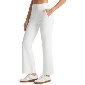 imageLibin Womens 27 29 Bootcut Pants Stretchy Casual Travel Dress Slacks Golf Athletic Workout Yoga Pants with PocketsWhite